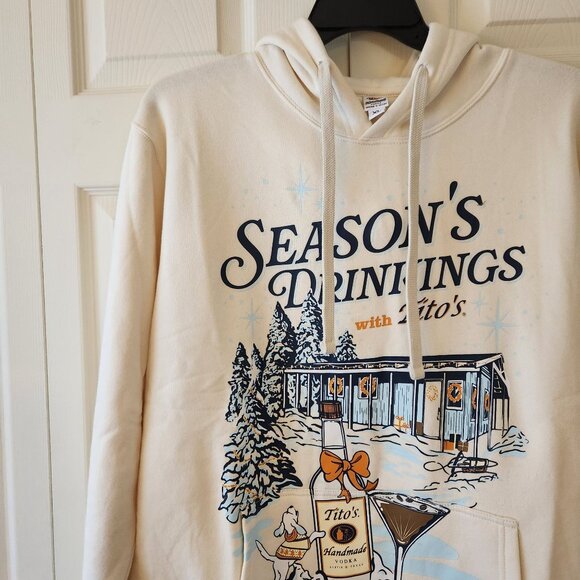 Titos Vodka Seasons Drinkings Hoodie Graphic Print XL Off White Winter Design - Picture 6 of 9